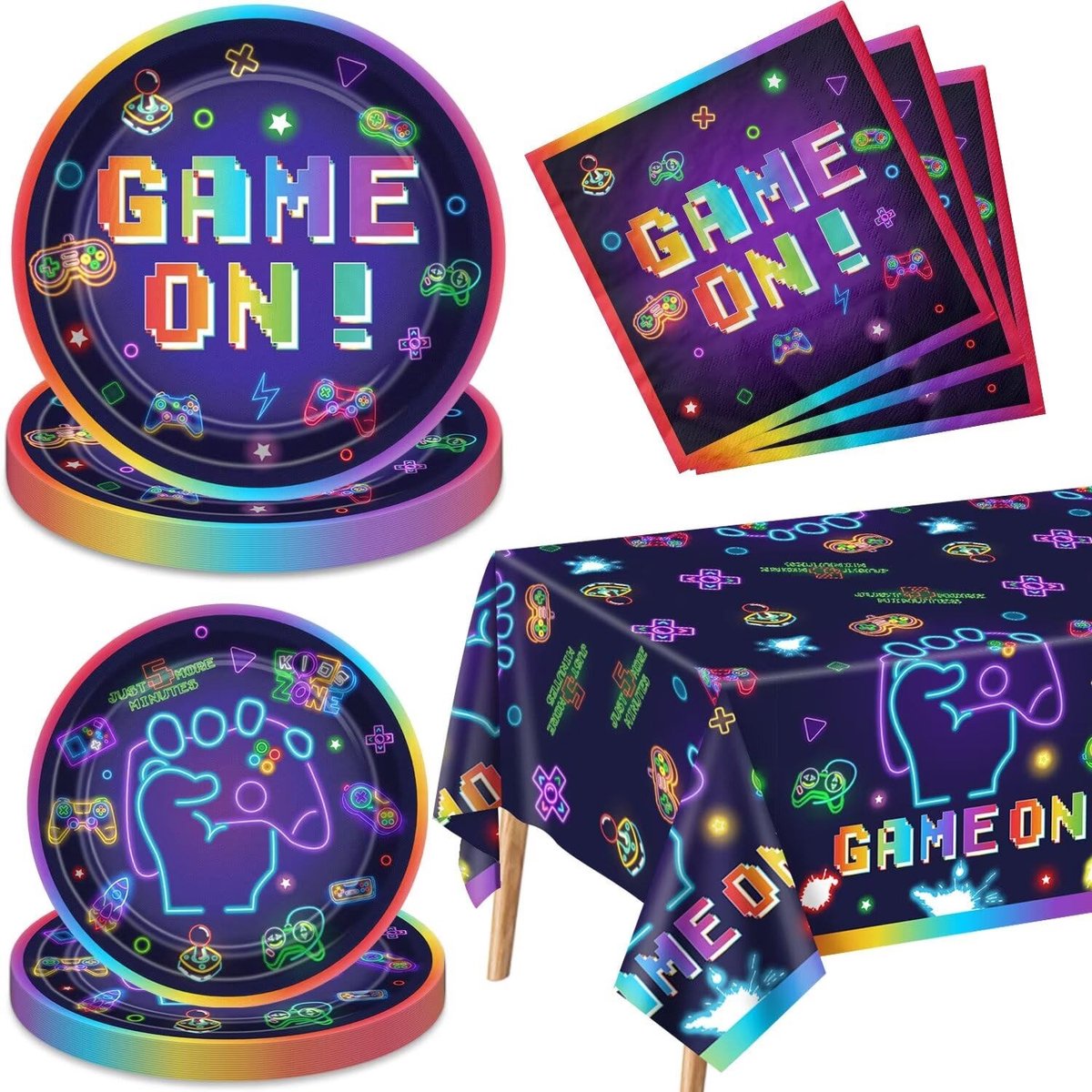 Dailygoods- Verjaardagsdecoraties Videogame - Papieren Borden/Servetten - Tafelkleed 86x52 inch - Feestartikelen - 20 Stuks - Gaming Controller Design