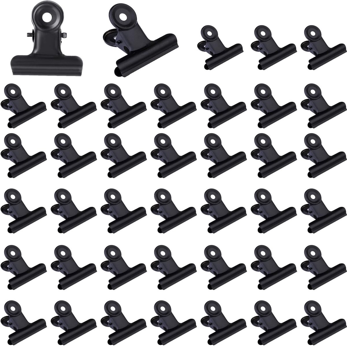 Dailygoods - 40 kleine bulldog-paperclips, 22 mm, multifunctionele metalen paperclips voor etiketten, tassen, foto's, tekeningen, handwerk, kantoor, keuken (zwart, 22 mm)