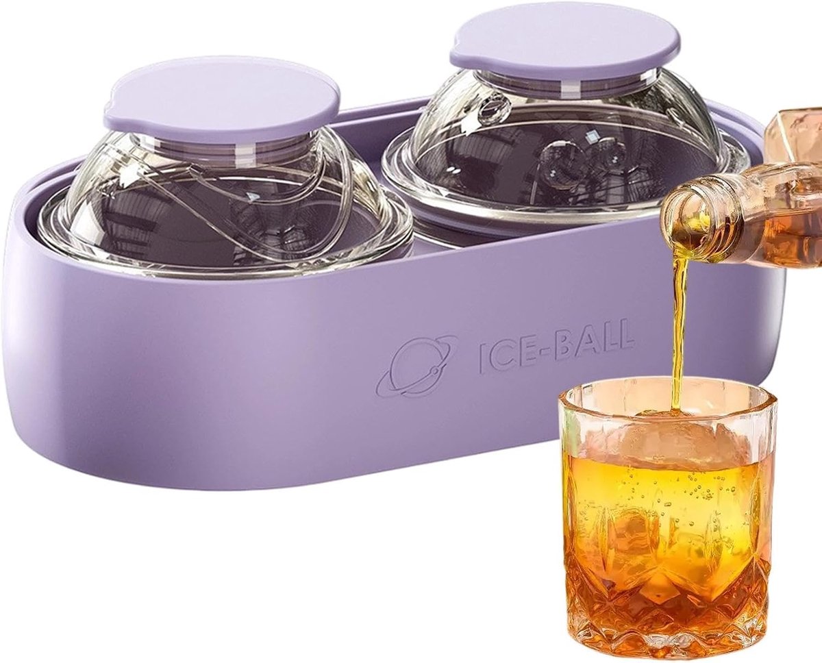 Ijsbal Maker - Siliconen Vriezer Tray - Dranken Koelen - Handig Ontvormen - 14x6x7.5 cm - Paars