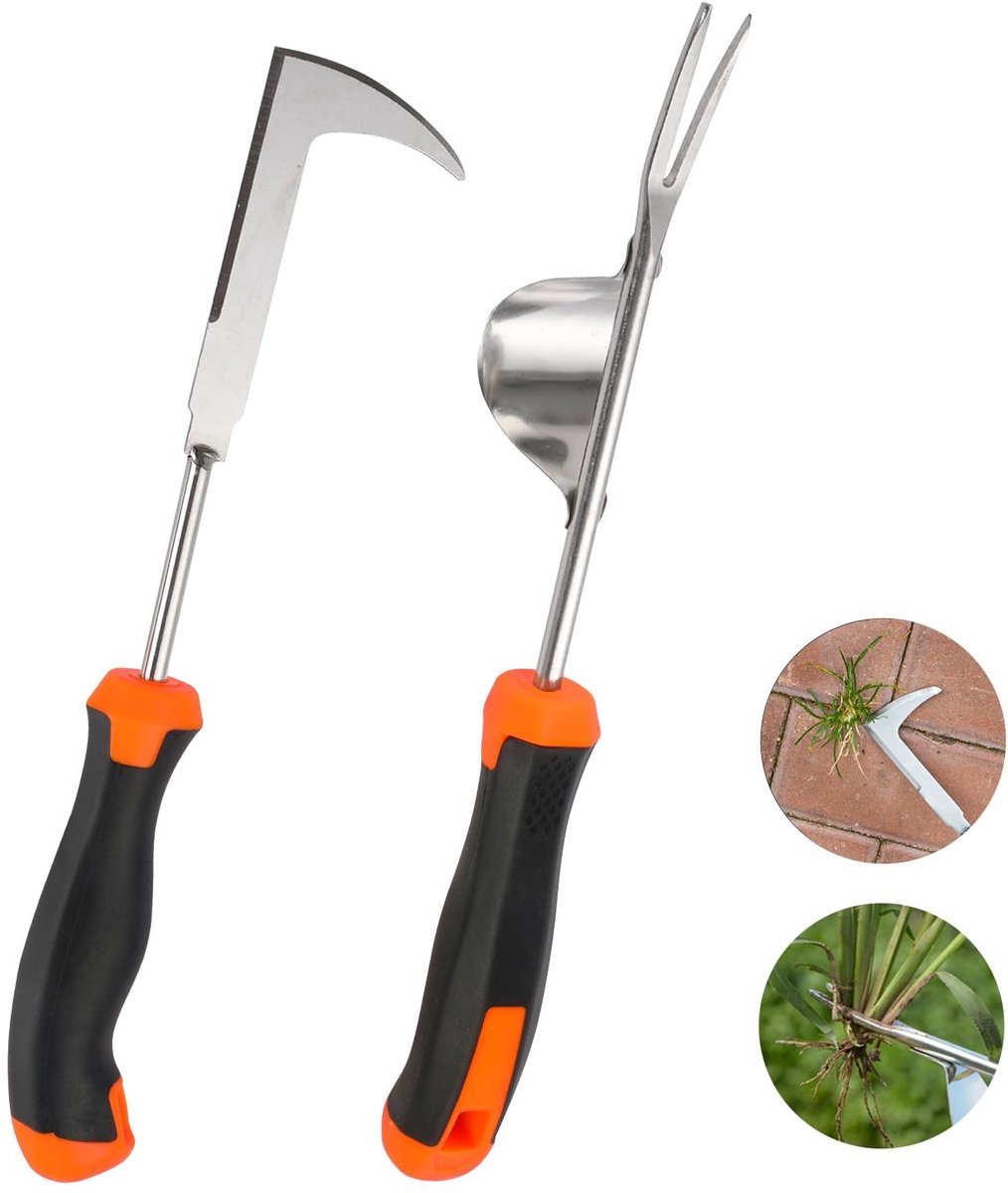 Dailygoods- Onkruidmes 2-delige set - Roestvrijstalen Wortelsteker - Onkruidsteker - Ergonomisch Design - Antislip Handgrepen - Duurzaam Tuinieren - Onkruidverdelger