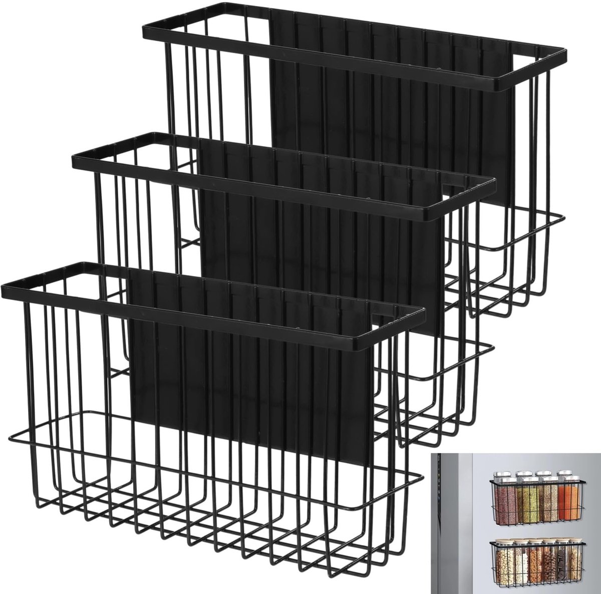 Dailygoods - 3 stuks adsorptieve koelkastorganizermanden, geen installatie koelkastorganizer, keukenkruidenopberghouder, zijrek voor koelkast, geen boren, metalen mand voor magnetron, ovenkast, voorraadkast