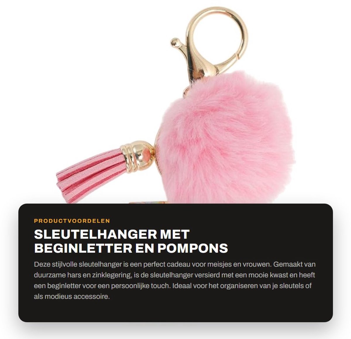 Dailygoods- Sleutelhanger met beginletter Z - Sleutelhanger voor meisjes - Sleutelhanger met kwast - Duurzame hars - 11 cm lang - Robuust en schokbestendig - Sleutelring