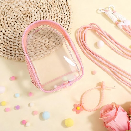 Doorzichtige Figuur Vitrine Draagtas met Sleutelhanger - Beschermhoes voor Pluchen Poppen - PVC Opbergtas voor 15cm Poppen - Roze. — afbeelding 4