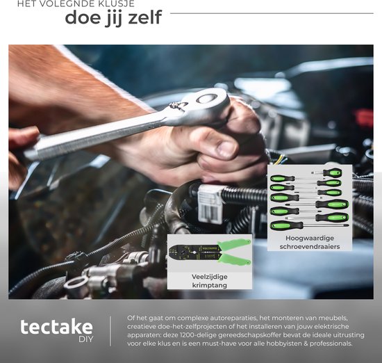 tectake® 1200-Delige Gereedschapskoffer - Gevuld - Gereedschapsset - Op Wielen - Gereedschapstrolley - Gereedschapskist met 4 Niveaus - Complete Gereedschap Set