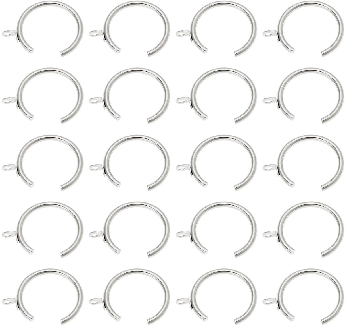 Dailygoods- Gordijnringen Verchroomd - 20 Stuks - Geschikt voor 28 mm Gordijnroede - Duurzaam IJzer - Geschikt voor Raam- en Douchegordijnen - Roestvrij - Gordijnhaken