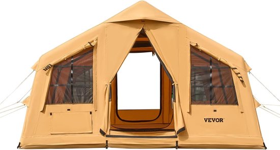 Opblaasbare Kampeertent 8-12 Personen - Luxe Glampingtent 4,8 x 3,6 x 2,2 m - Inclusief Handpomp - Luifel - Kachelaansluiting - Waterdicht - Familietent voor Camping en Outdoor — afbeelding 3