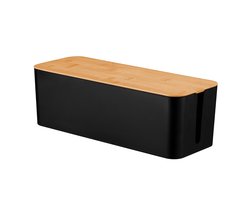 BUDDLEY Kabelbox Zwart Bamboe (XL) - Kabeldoos - Kabel Opbergbox Stekkerdoos - Kabel Management onder bureau - Kabel Organiser Bureau - Kabel Organiser - Kabelbox Stekkerdoos - CableBox - Kabel Doos - Kabelbox voor snoeren wegwerken