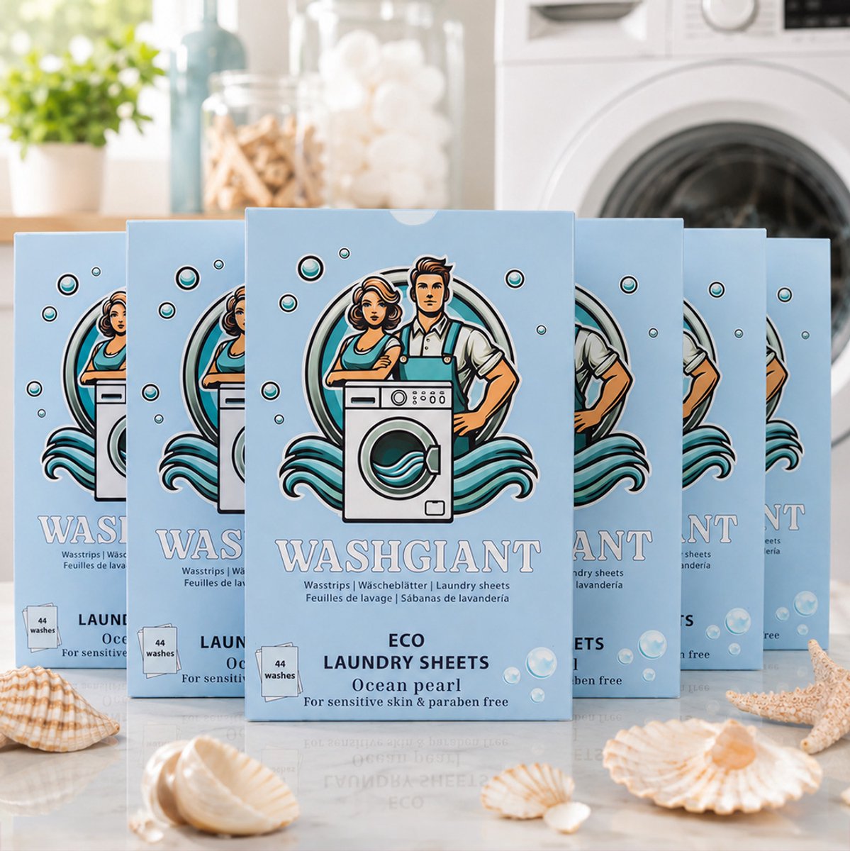 Washgiant Wasstrips Ocean Pearl XL - Fris Geurende Wasmiddeldoekjes - Microplasticvrij Wasmiddel - 264 Wasbeurten