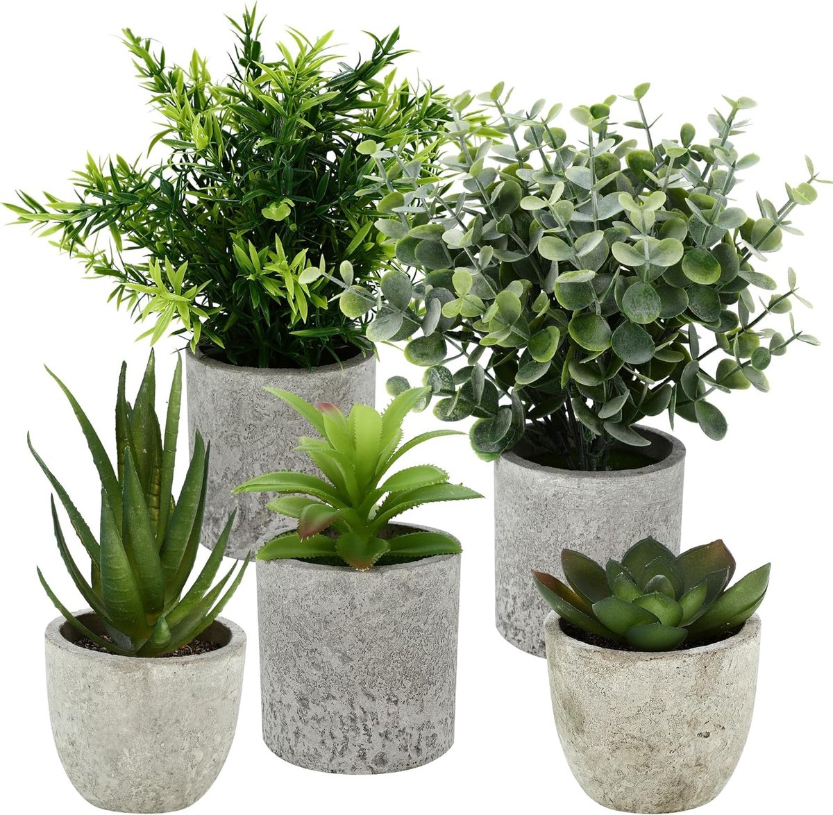 Kunstplanten set - Mini plantjes - Woondecoratie - Onderhoudsarm - 25 cm hoog - Groen