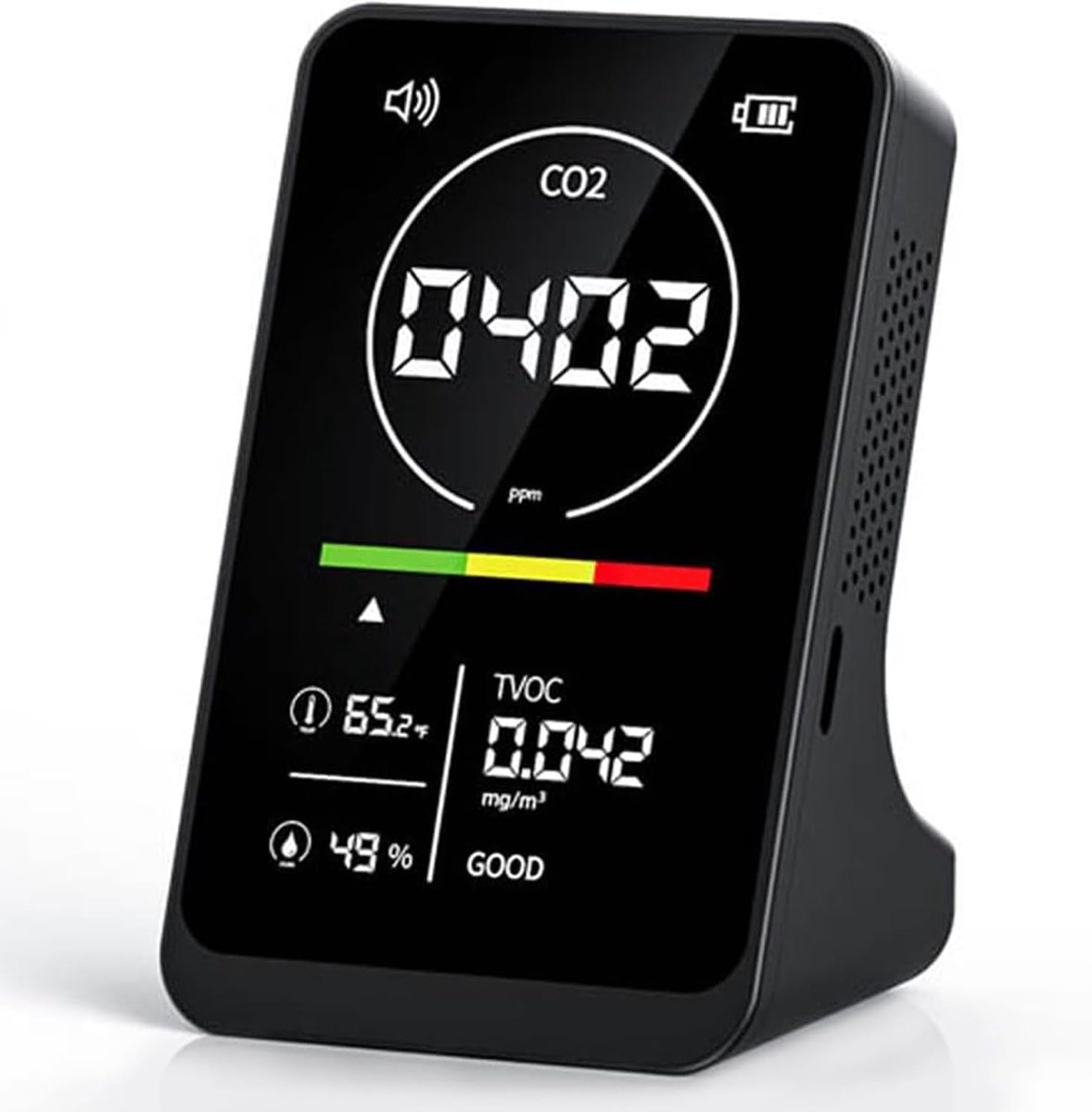 CO2 Detector - Luchtkwaliteit Monitor - Binnenklimaat Meten - Hoge Precisie Sensor - 2500 mAh Batterij - Zwart