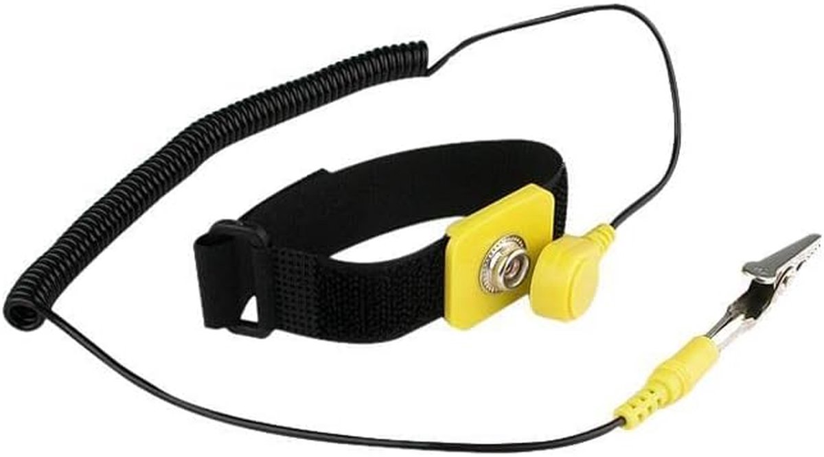 Antistatische Polsband - ESD Bescherming - Elektronica Onderhoud - Verstelbare Riem - 6 Voet Snoer - Zwart Geel
