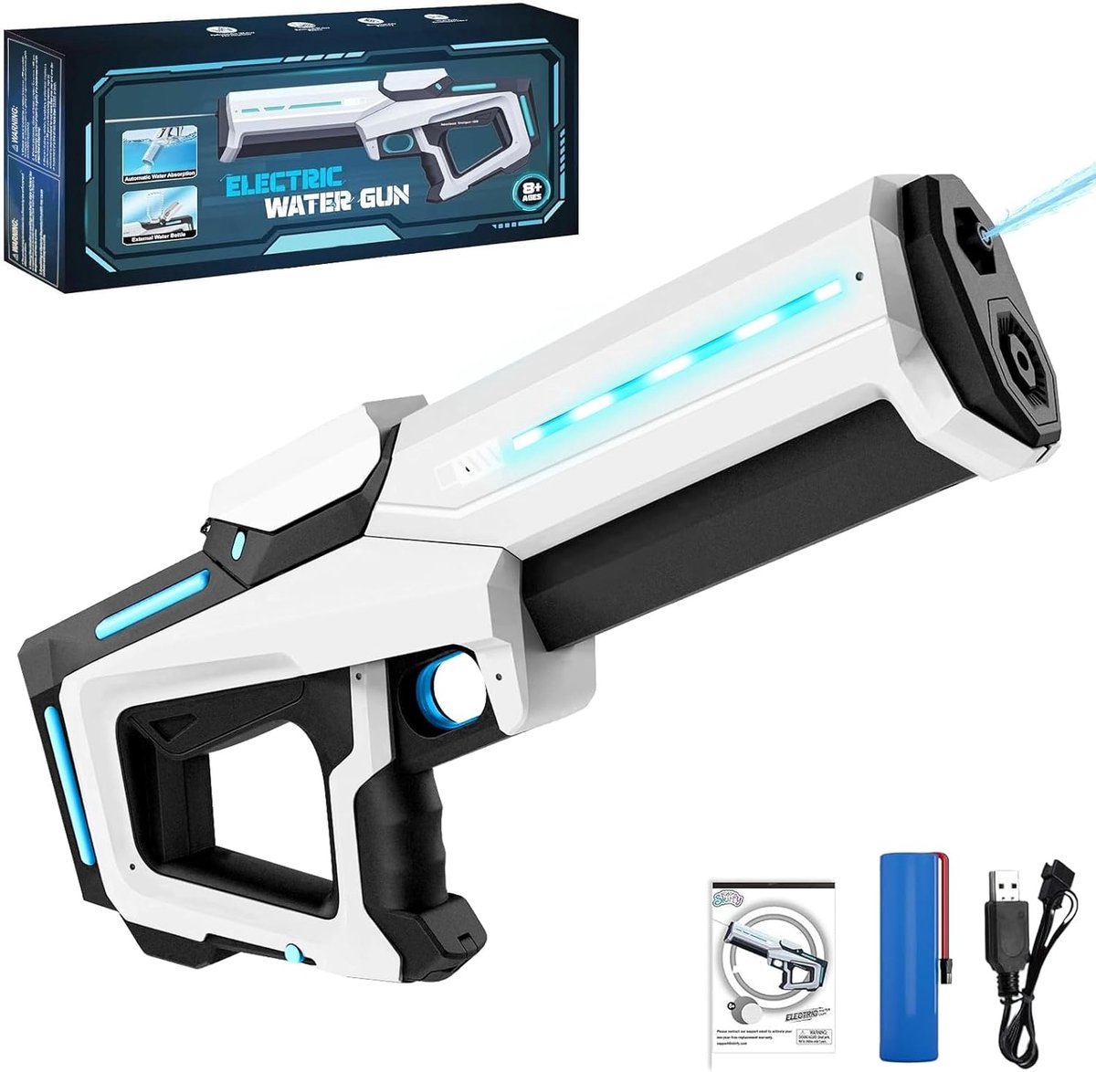 Elektrisch Waterpistool Voor Volwassenen En Kinderen - Batterijgevoed Spuitspeelgoed Met Tank - LED-Verlichting - Automatische Wateropname - Zomers Buitenspelen Op Het Strand - Plezier In Het Zwembad En De Tuin Voor Kinderen Van 8 9 En 10 Jaar