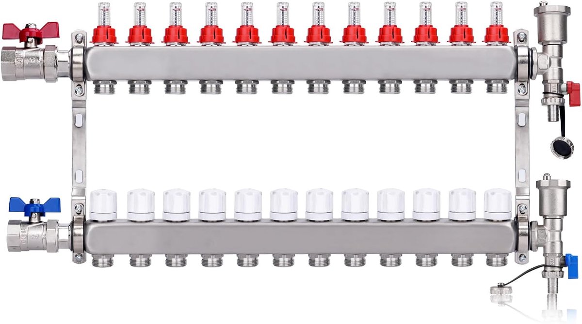 Verwarmingscircuitverdeler - Vloerverwarming verdeler - Centrale verwarming - Roestvrij staal 304 - 3 circuits - Standaard