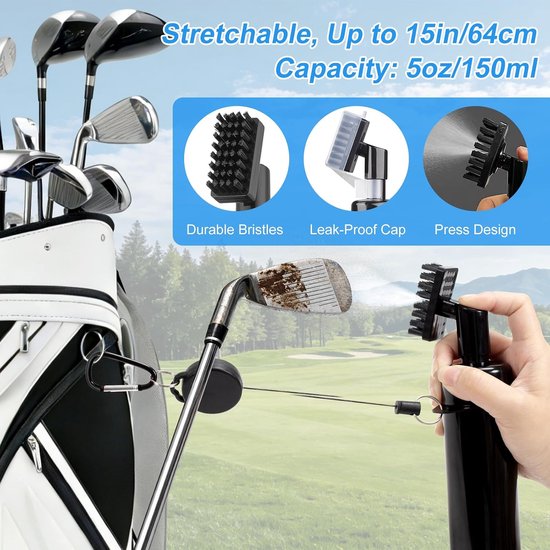 Golf schoonmaakset - Draagbare Golfclubborstelreiniger - Golfclub reinigingsborstel met watersproeier - Golfborstel - Borstel met waterspray - Golf Accessoires - Voor golfbaan en training - Zwart van GOLF — afbeelding 3