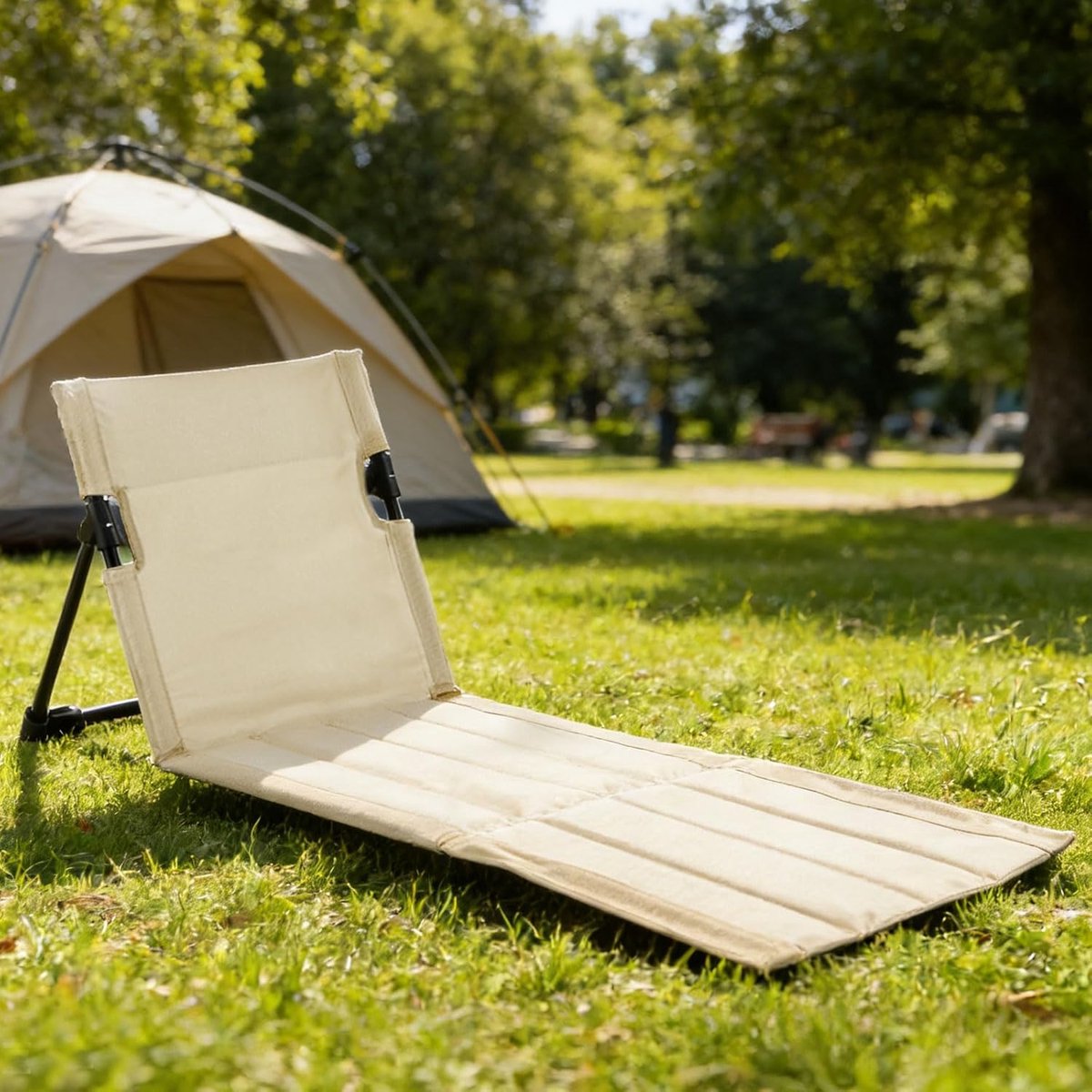 1-delige set - Strandmat met rugleuning - Strandstoel met rugleuning - Opvouwbare strandstoelmat - Draagbare strandstoel - Opvouwbare vloerstoel - Inclusief opbergtas - Geschikt voor strand, kamperen, enz. - 108*40.5cm - Beige — cadeau in Sport & Outdoor - foto 3