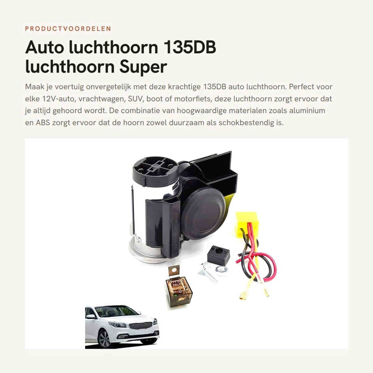 Dailygoods - Auto luchthoorn - 135DB luchthoorn - Super luid geluid - Chroom - Elektrische pomp sirene - Geschikt voor 12V voertuigen - Slakken hoorn