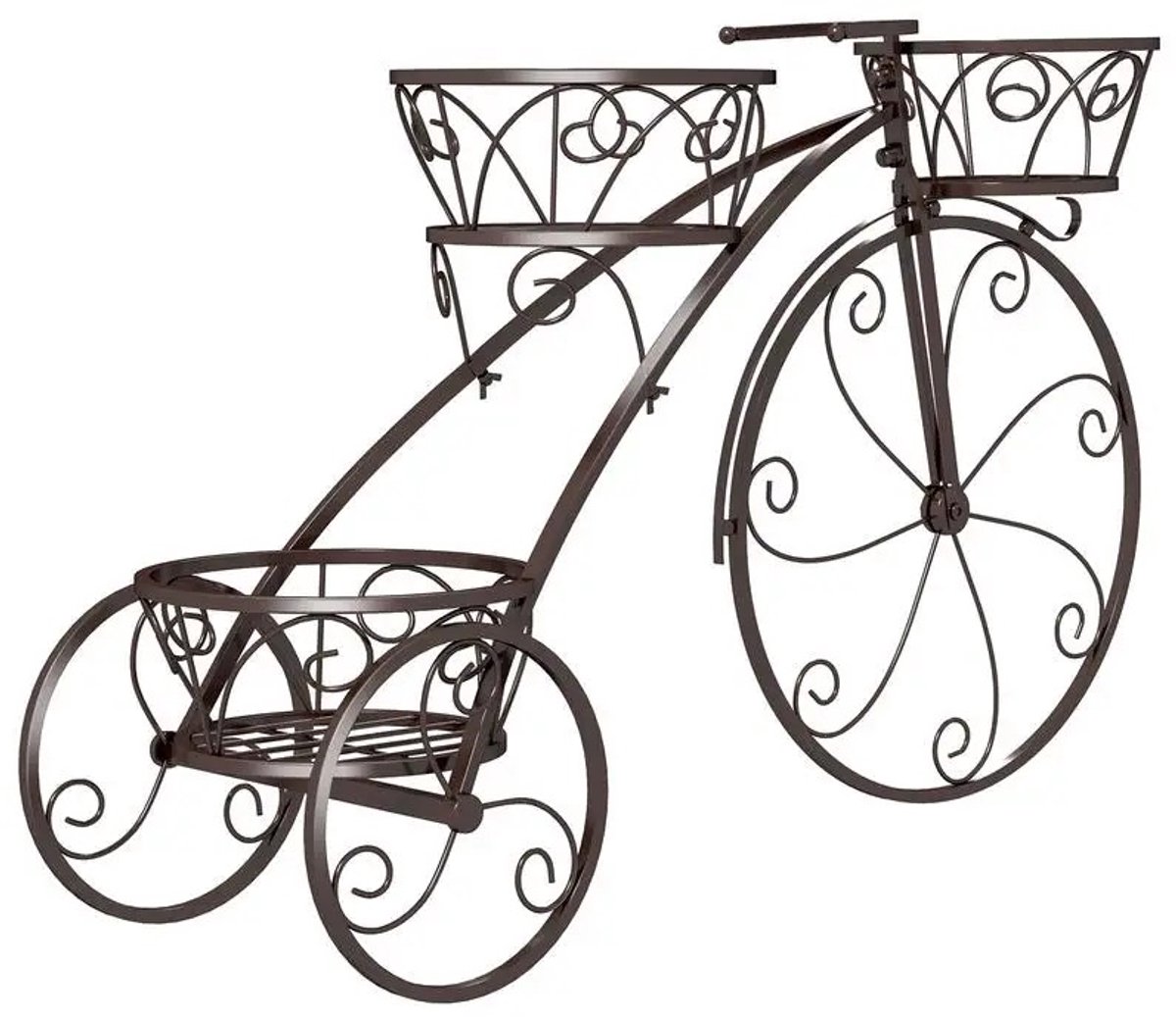 Dailygoods Metal plantenstandaard met fietsdesign, bloemenrek met 3 manden, plantenstandaard, plantenrek, brons