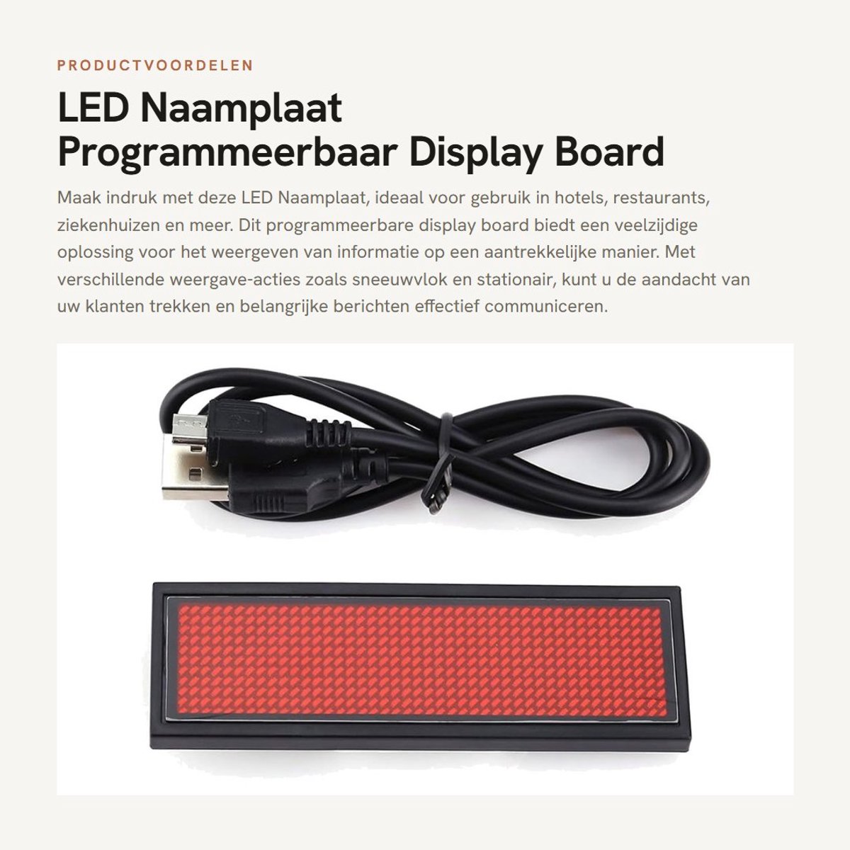 Dailygoods - LED Naamplaat - Programmeerbaar Display Board - USB Voeding - Rood - Geschikt voor Hotels en Winkels - 12 Acties