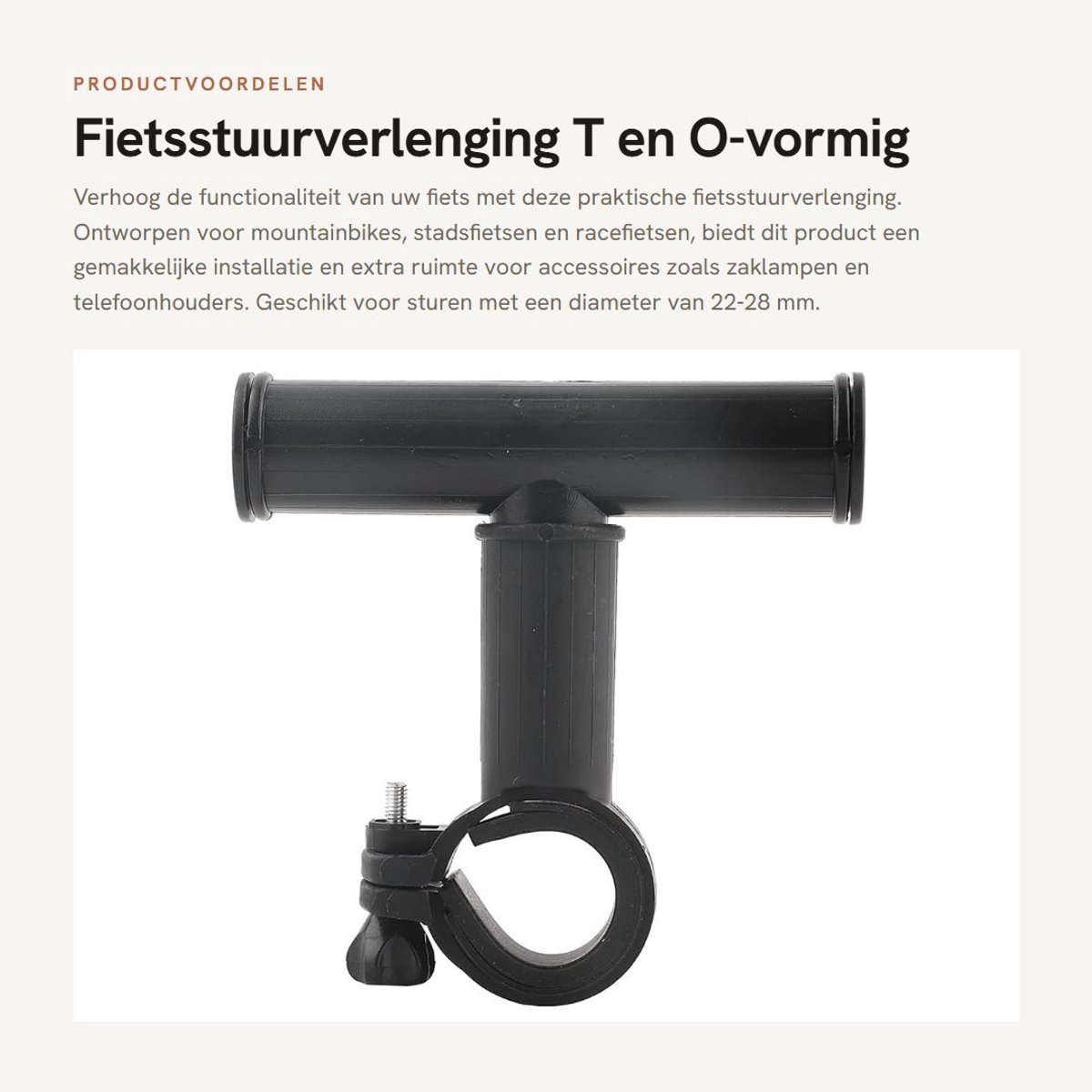 Dailygoods - Fietsstuurverlenging T en O-vormig - Praktisch en Veilig - Eenvoudige Installatie - Voor Stuur 22-28 mm - Verlichting en Telefoonhouder -...