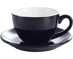 Koffiekop met schotel - Espressoset Cappuccino - Barista Latte Art - Speciaal Ontwerp Bodem - 220ml Capaciteit - Zwart