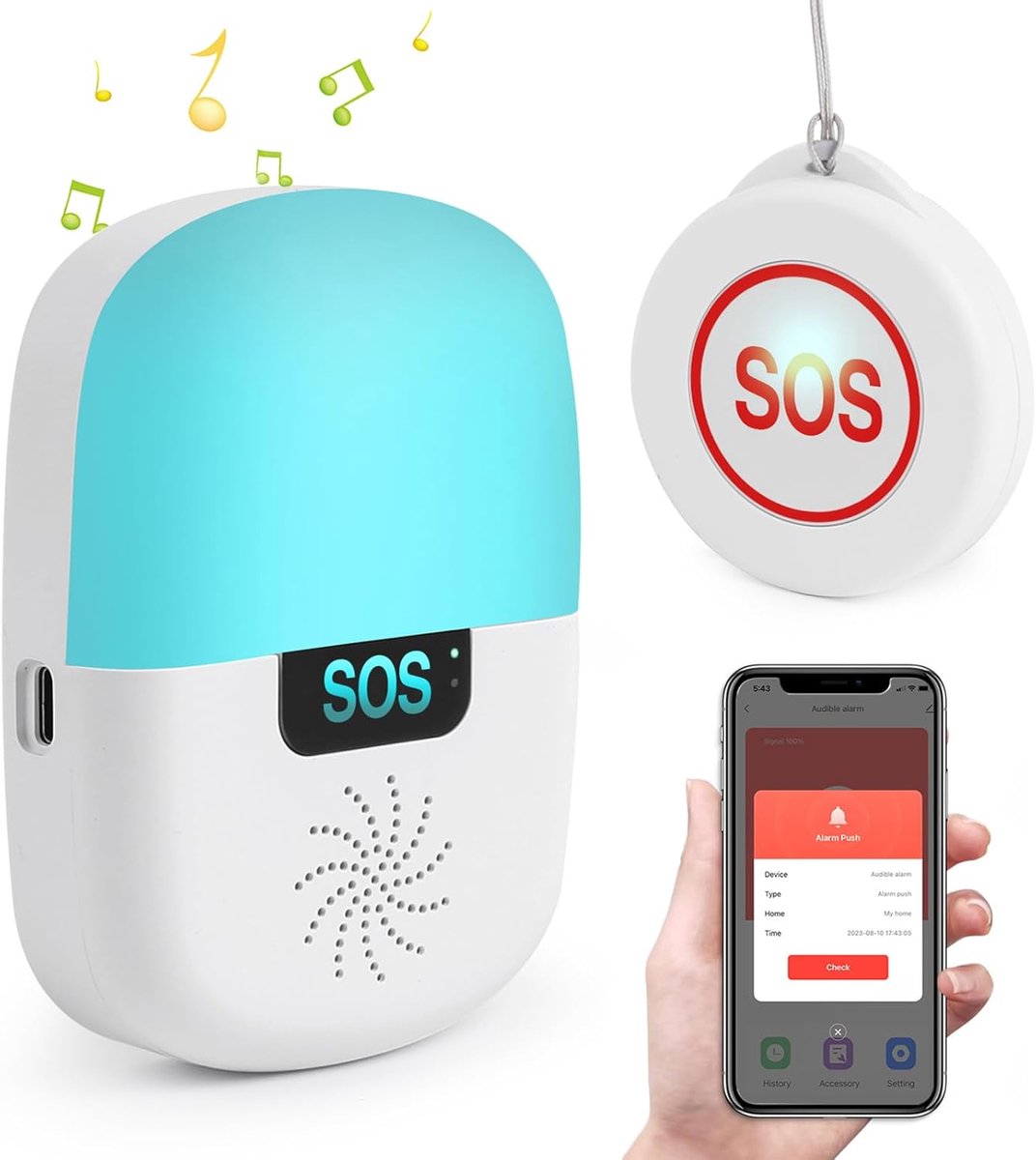 Noodknop Ouderen - Alarmknop Hulp - Snelle Hulp - Waterproof SOS - 9.8 x 6.8 cm - Wit