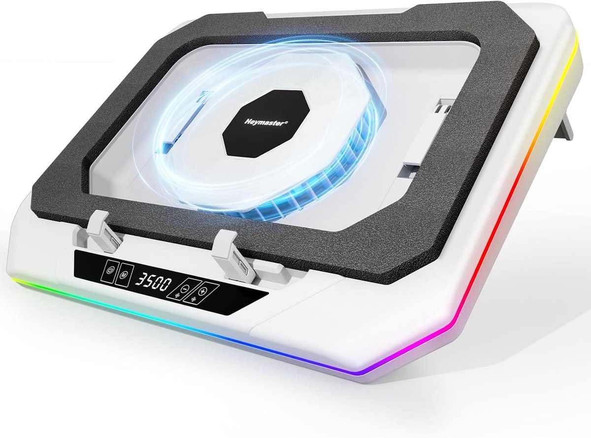 Laptop Koelpad - Koelstandaard Ventilator - Oververhitting Voorkomen - Instelbare RGB Verlichting - Tot 30cm Laptops - Zwart