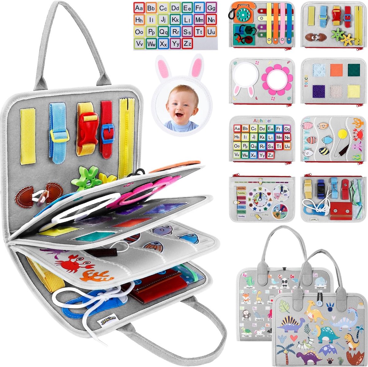 Drukspeelgoed Bord - Motoriek Bord - Baby Ontwikkeling - Montage Niet Nodig - 31 cm - Grijs