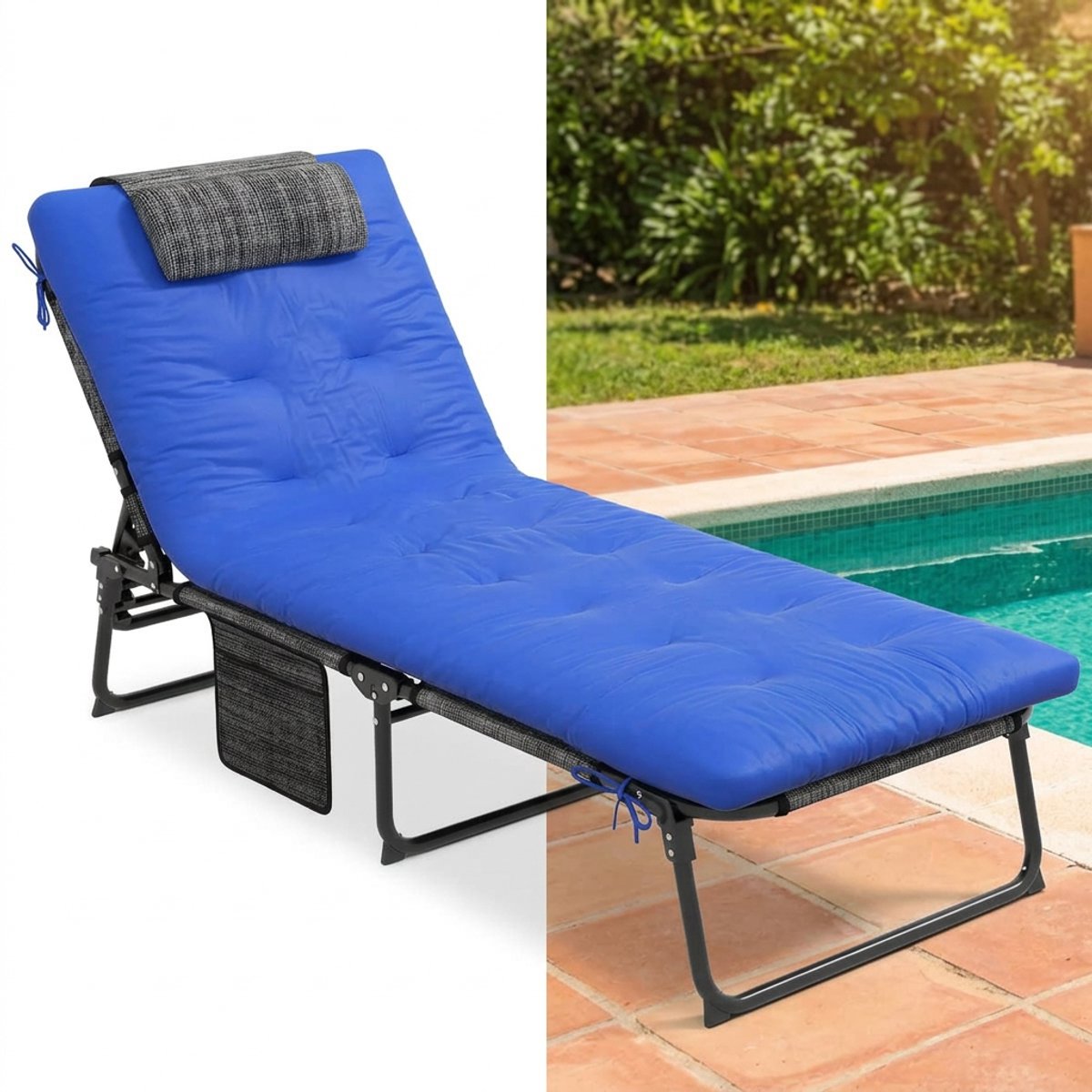 Ligbed - Tuin - Zonnebed - Ligstoel - Loungebed - Weerbestendig - Verstelbaar - Buiten - Opklapbaar - Blauw