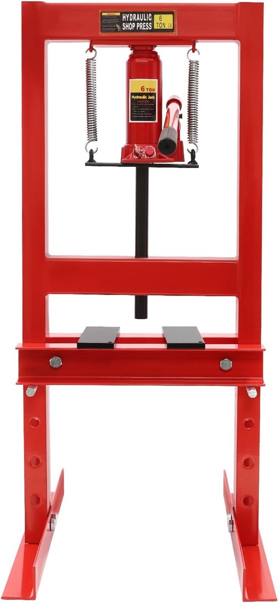 Werkplaatspers Hydraulisch - Persmachine Garage - Onderdelen Monteren - 6 Ton Druk - 90 cm Hoog - Rood