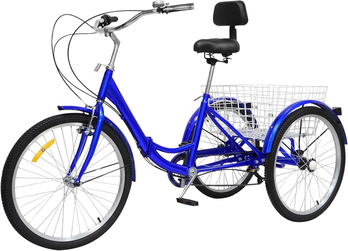 24 Inch Folding Bike Tricycle for Adults, 7 Speed Folding Tricycle 3 Wheel Bicycle Foldable Seniors Women Men Trike Load Bike with Shopping Basket
