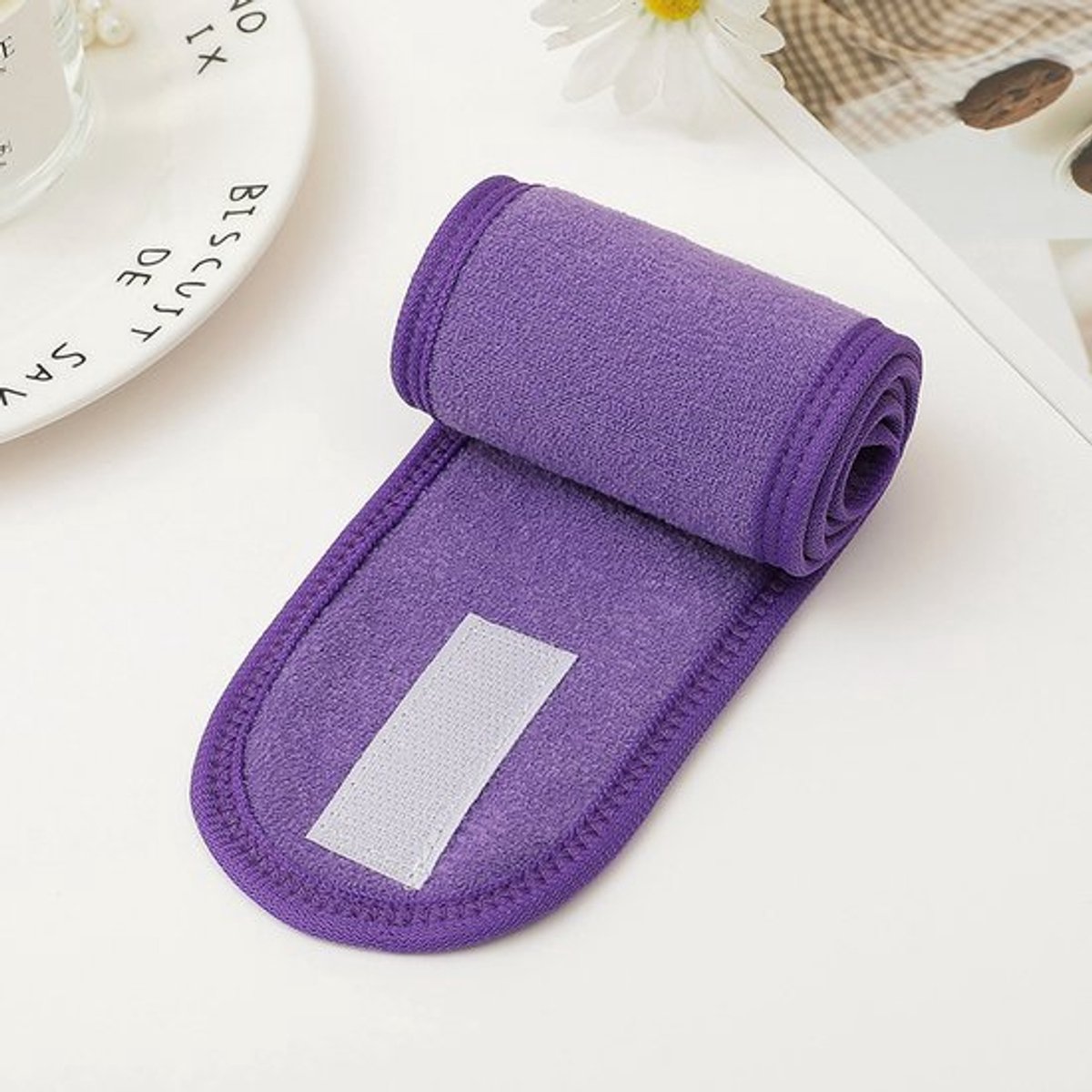 Paarse dameshoofdband met klittenband, sport- en yoga-haarband, gezichtsreinigings- en make-uphoofdband met dubbele laag, beauty-haarband (set van 10 stuks)