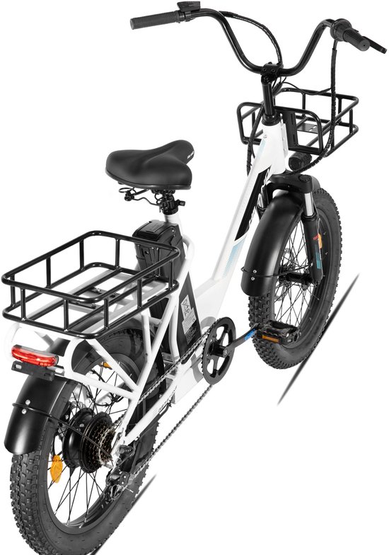 HILAND Elektrische Cargo Fatbike – 20" Dikke Banden – 48V – 7 Speed – Wit — afbeelding 5