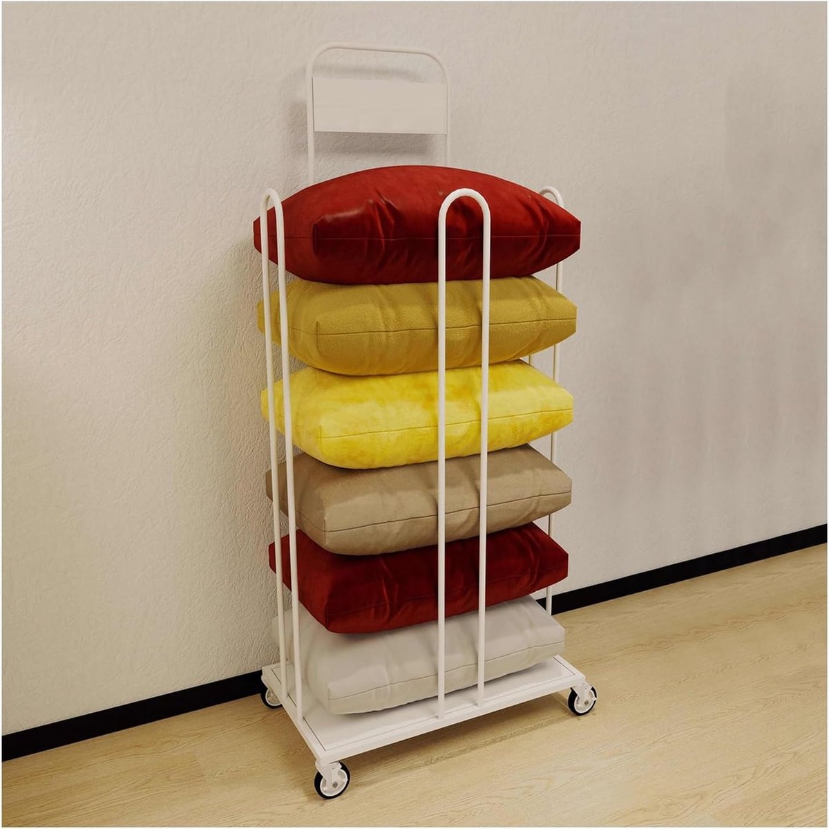 Opbergrek Voor Kussens - Dekenkussen Display - Ruimte Organiseren - Met Remwielen - 80x46x165cm - Zwart