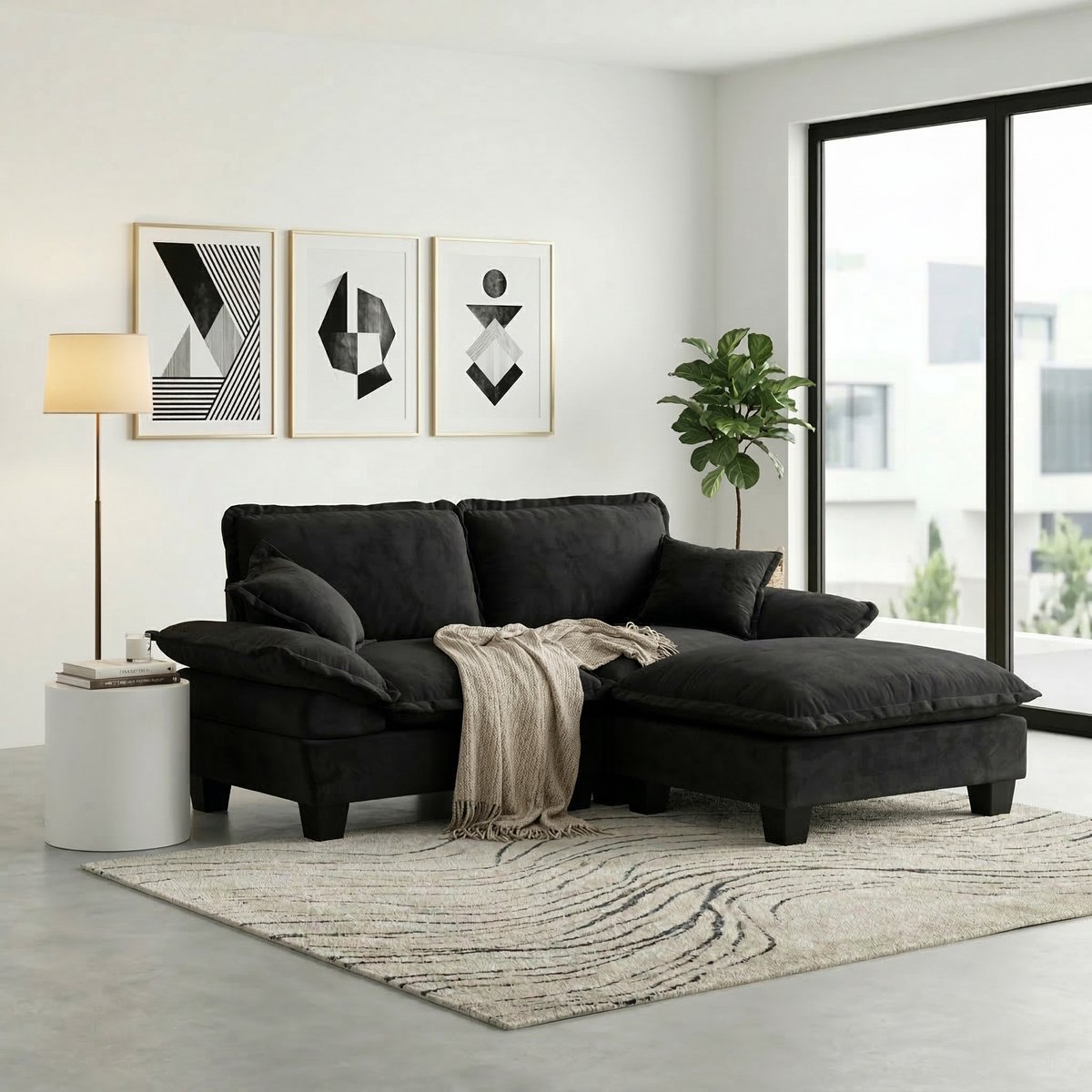 MIVRAY Hoekbank 194x151x90 cm - Modulaire Cloudbank Met Verplaatsbare Ottomaan - Voor Woon