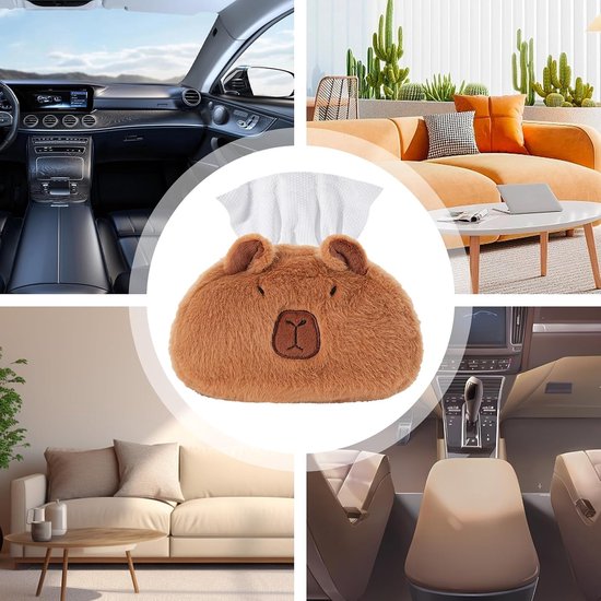 Zakdoekjeshoes Dierenvorm - Pluche Tissueshouder - Auto Interieur - Schattige Capybara Vorm - 22 x 12 x 15 cm - Standaard — afbeelding 4