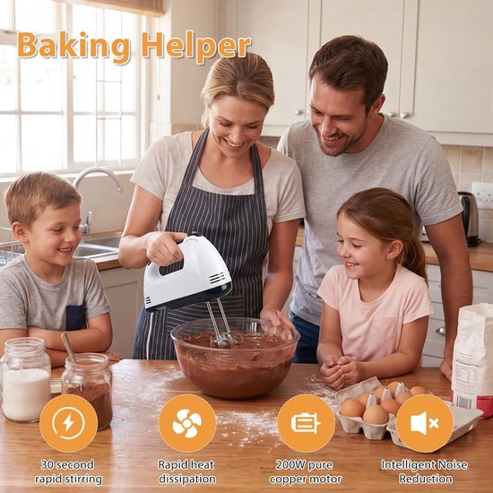 Elektrische Handmixer - Keukenmixer - Bakken en Koken - 5 Snelheden Instelbaar - 18 cm Lengte - Wit — afbeelding 4