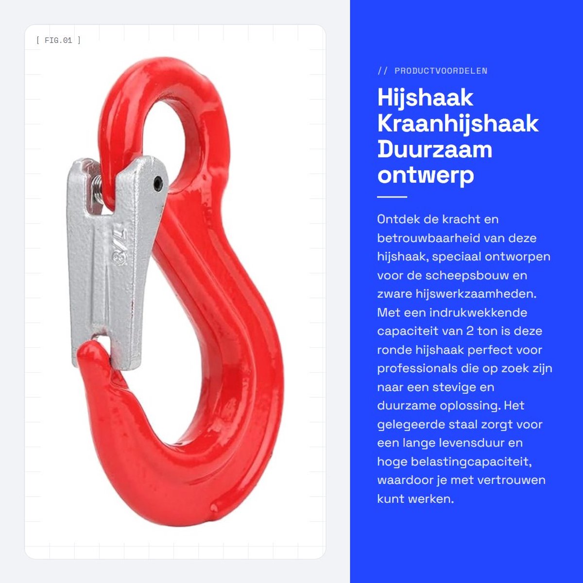 Dailygoods- Hijshaak 2 Ton - Kraanzwenkhaak - Gelegeerd Staal - Vast Oog - Grendel - Voor Scheepsbouw - Hijsgereedschap