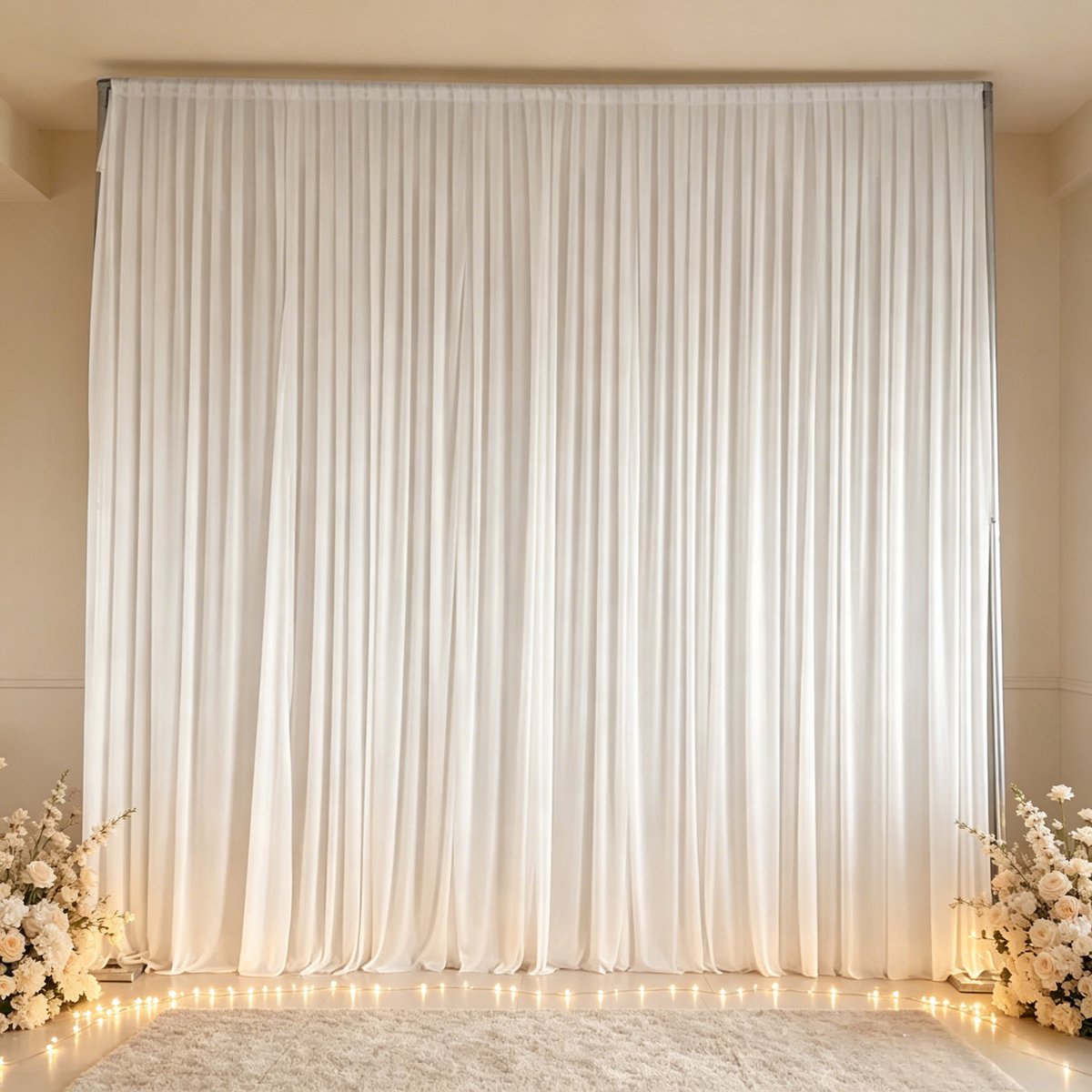 FATIVO Witte Achtergronddoek - Zijde Fotografie Achtergrond - Podium gordijn voor Trouw, Party, Evenement - 200x200cm