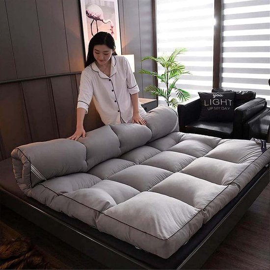 Japanse Futon Matras - Vloermatras Rolbaar - Comfortabel Slapen - Drie-dimensionaal Quiltontwerp - 90x200cm - Wit — afbeelding 3