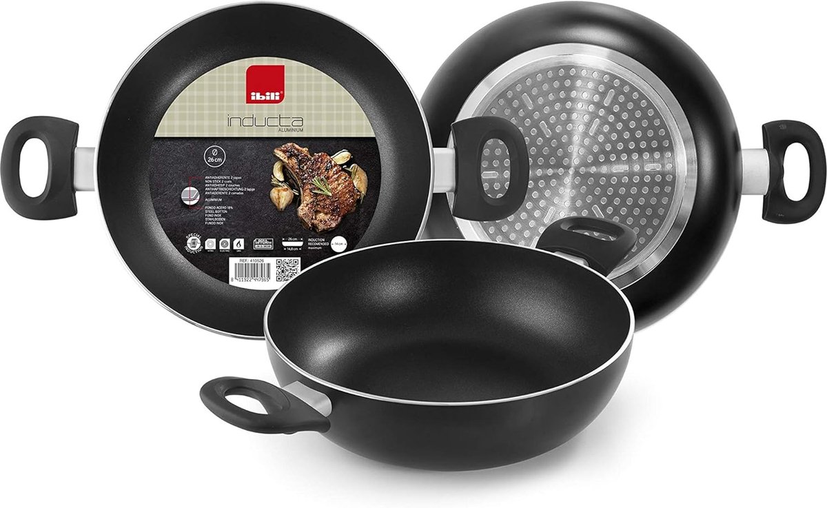Diepe koekenpan - Koekenpan met handgrepen - Lekker koken - Antiaanbaklaag - 26 cm - Zwart