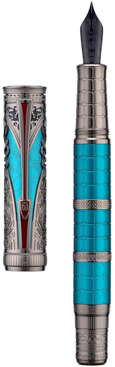 Dailygoods - Hongdian D5X Vulpen Turquoise Extra Fijne Penpunt, Qin Dynasty Retro Chinese Totem Gravure Gladde Schrijfpen met Converter en Pen Box Set