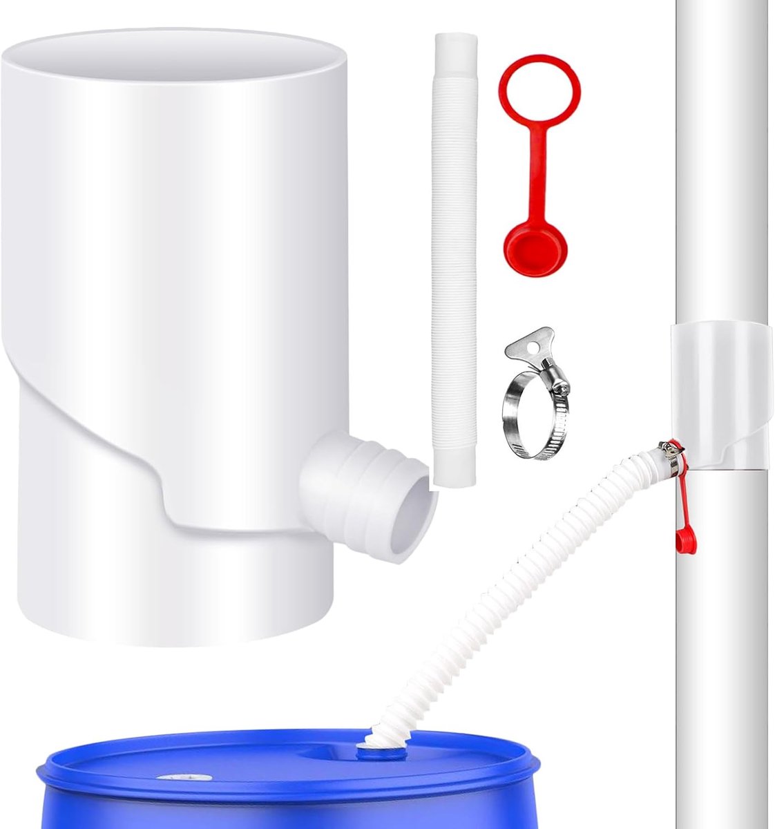 Regenton Verzamelset - Wateropslag Vat - Tuin Bewateren - Eenvoudige Installatie - 10 cm Diameter - Wit