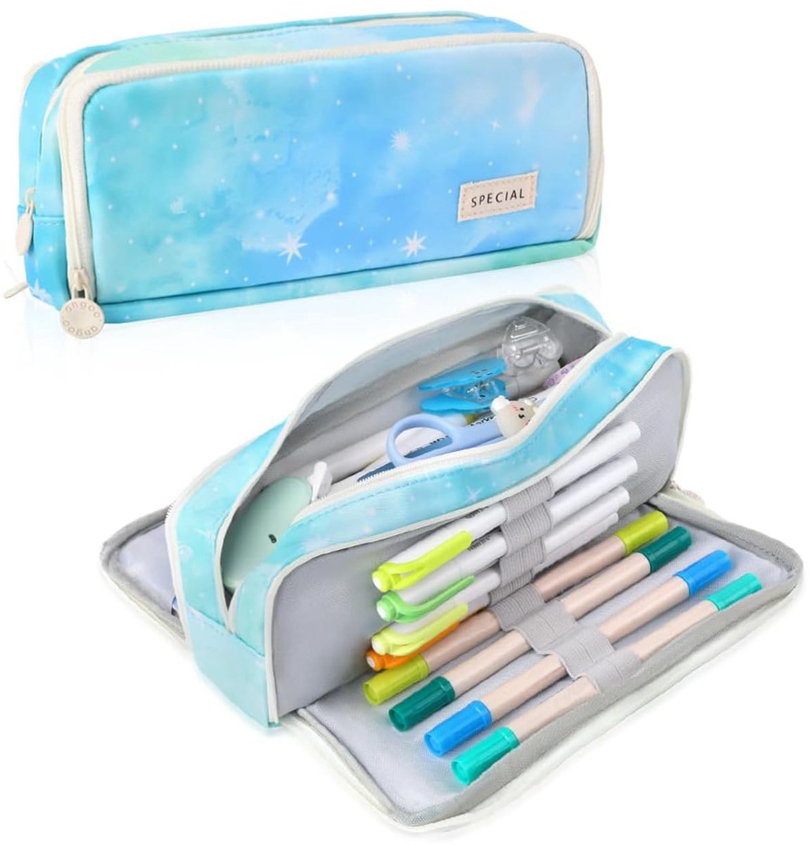 Dailygoods- Pennenetui Grote Capaciteit - 3 Compartimenten - Duurzaam Oxford-Stof - Organizer voor School/Kantoor - Ideaal voor Schrijfwaren - Afmetingen 21x5x9 cm - Etui
