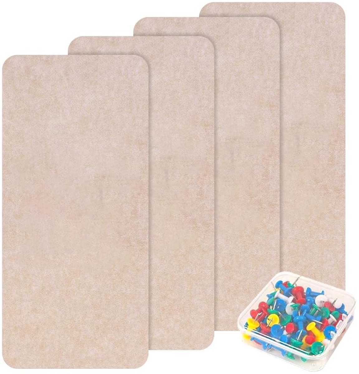 Dailygoods - Kurk prikbord, 4 stuks, 43 x 20 cm, kurkplaat met 9 mm dikke vilttegels en priknaalden, vilt prikbord met zelfklevende achterkant, vilt, zelfklevend, visionbord, decoratieplank voor kantoor, woonkamer