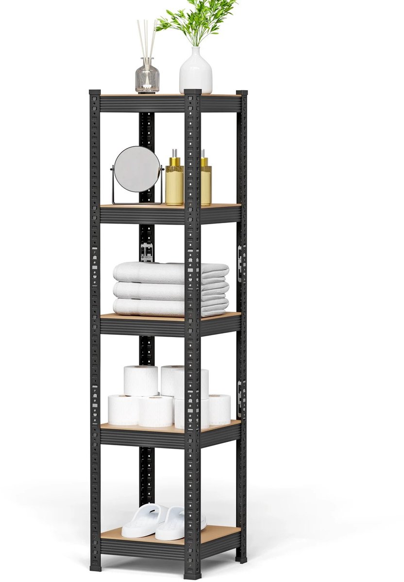 Dailygoods Opbergrek met 5 niveaus, 37 x 37 x 150 cm, verstelbare planken, industriële stijl, voor keuken, woonkamer