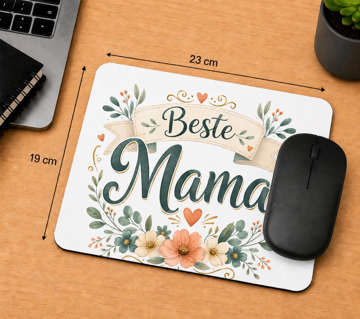 Image of Muismat Beste Mama – 23 x 19 cm – Moederdag Cadeau – Witte Muismat met Bloemen Design – Cadeau voor Moeder