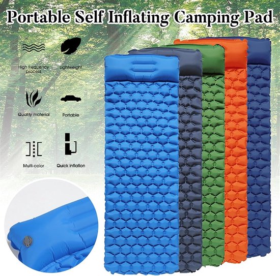 Opblaasbare Slaapmat - Luchtmatras Kamperen - Outdoor Ontspanning - Zelfopblaasbaar - 195x60x5cm - Blauw — afbeelding 2