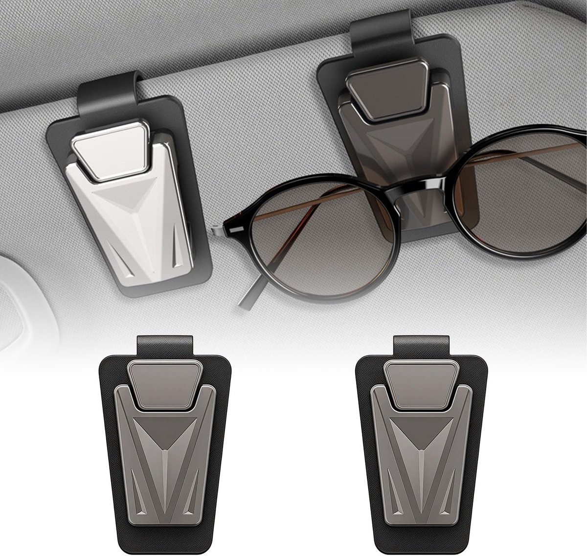 Dailygoods - Brillenhouder Voor Auto, 2 Stuks Metalen Zonnebrilhouder Clip Voor Zonnevizier, Eenhandige Bediening, Universele Auto Interieur Organizer Zwart