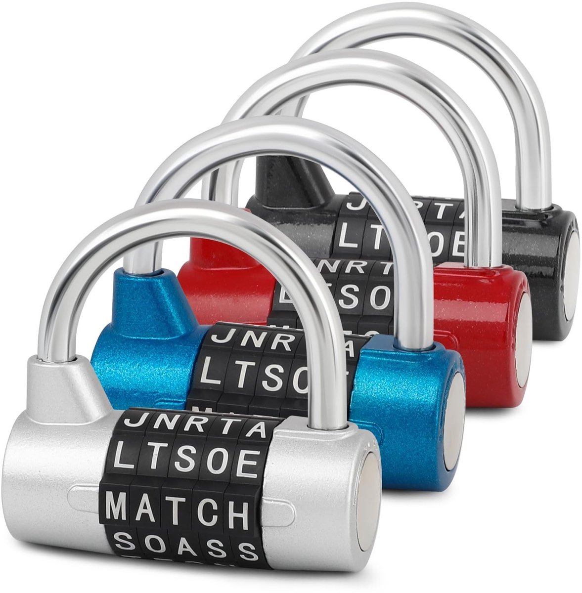 Dailygoods- Hangslot 4-Pack - 5 Letters Combinatie - Zwaar Belastbaar - Antidiefstal - Weerbestendig - Sleutelloos Systeem - Combinatieslot