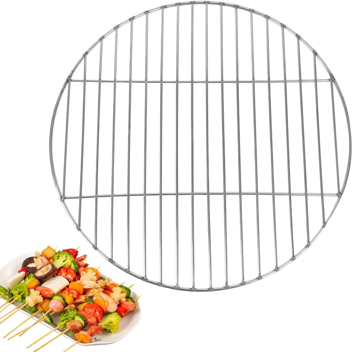 BBQ Rooster Grillrek Rond Buiten Koken Roestvrij Staal 34 cm Diameter Zilverkleurig